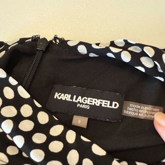 Karl Lagerfeld Black & White Polka Dot Ruffled Dress Size 8 Career, Date Night - Picture 7 of 13